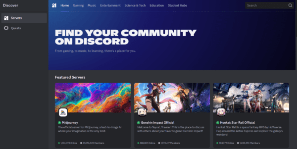 Discord front page